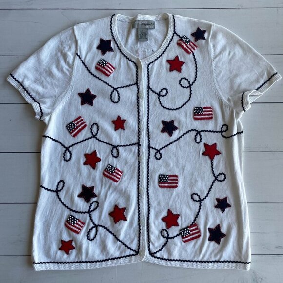 Designers Originals Studio Women's Patriotic Cardigan Sweater - Size Large - Picture 2 of 9